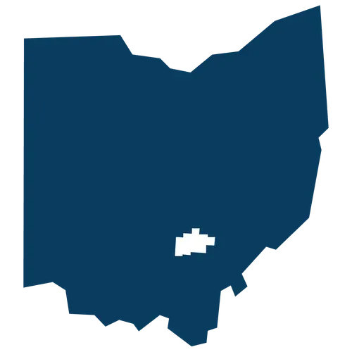 Hocking county highlighted within the shape of Ohio.