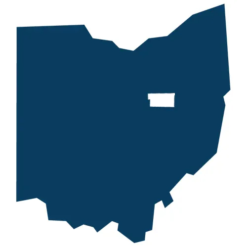 Holmes County highlighted within the shape of Ohio.