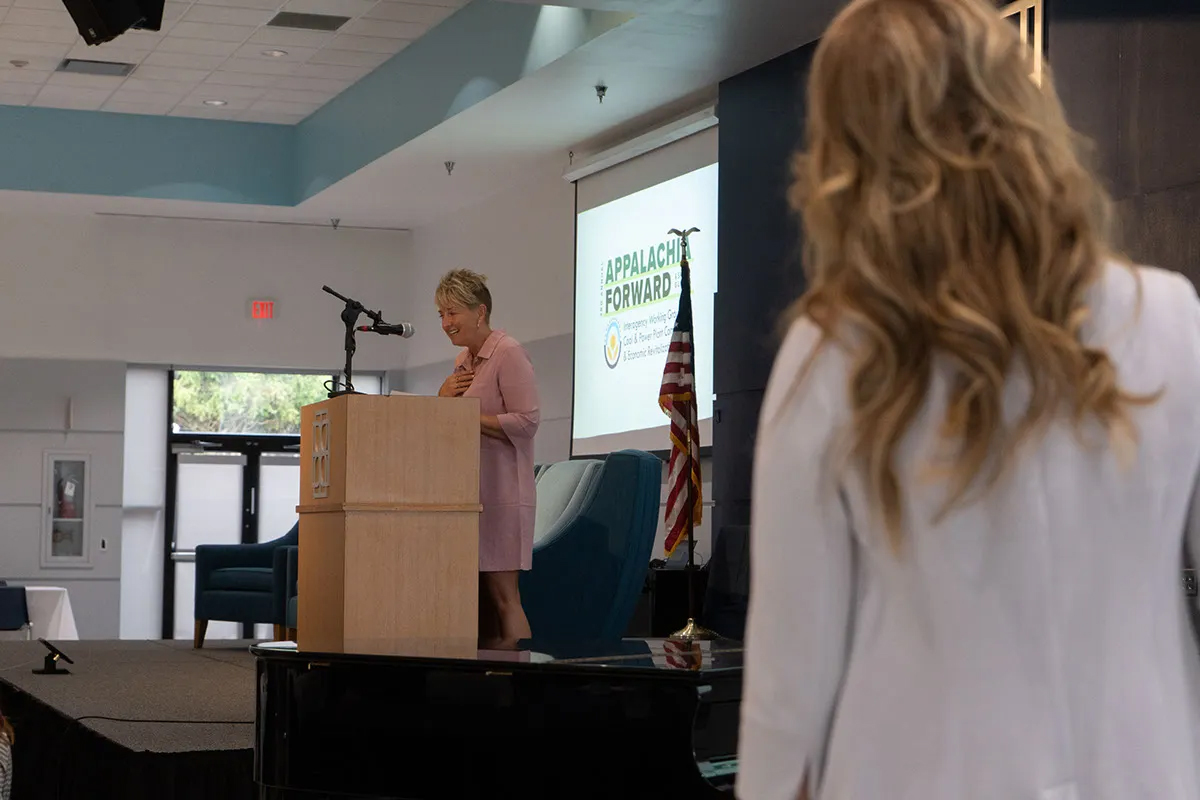 Speaking at a Conference.