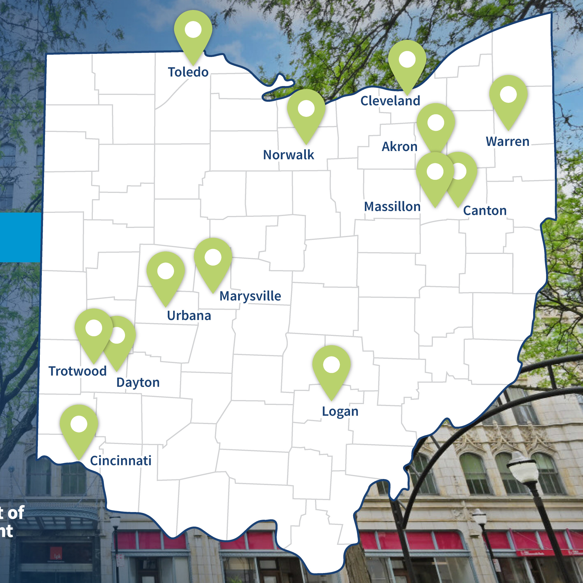 Map of locations throughout Ohio receiving Ohio History Preservation Tax Credit