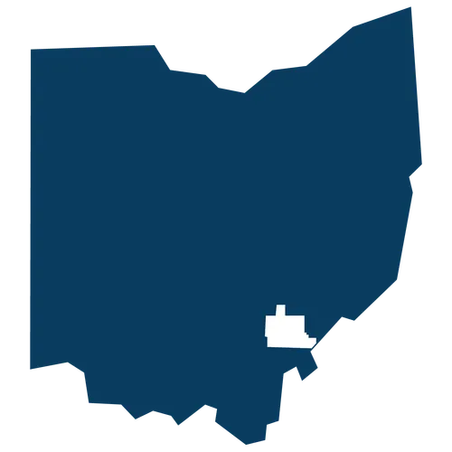 Athens County highlighted in the shape of Ohio