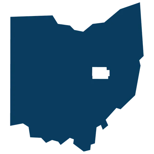 Coshocton County highlighted within the shape of Ohio