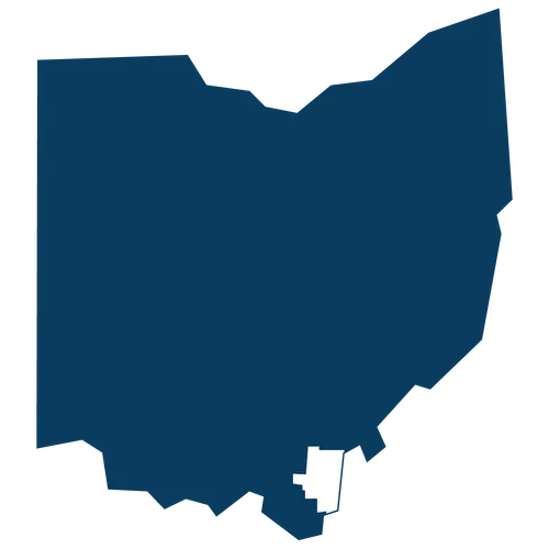 Gallia County highlighted within the shape of Ohio