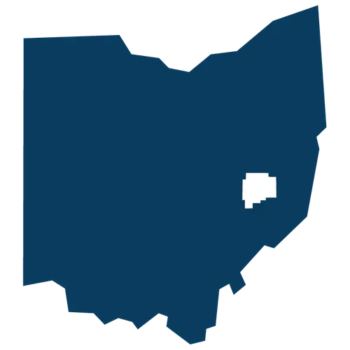 Guernsey county highlighted within the shape of Ohio.