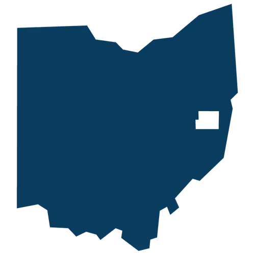 Harrison County highlighted within the shape of Ohio